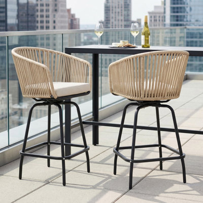 Switte Modern 31.5" Swivel Bar Stool Set of 2 w/ Rattan Armrests & Footrest, 250lb Capacity 