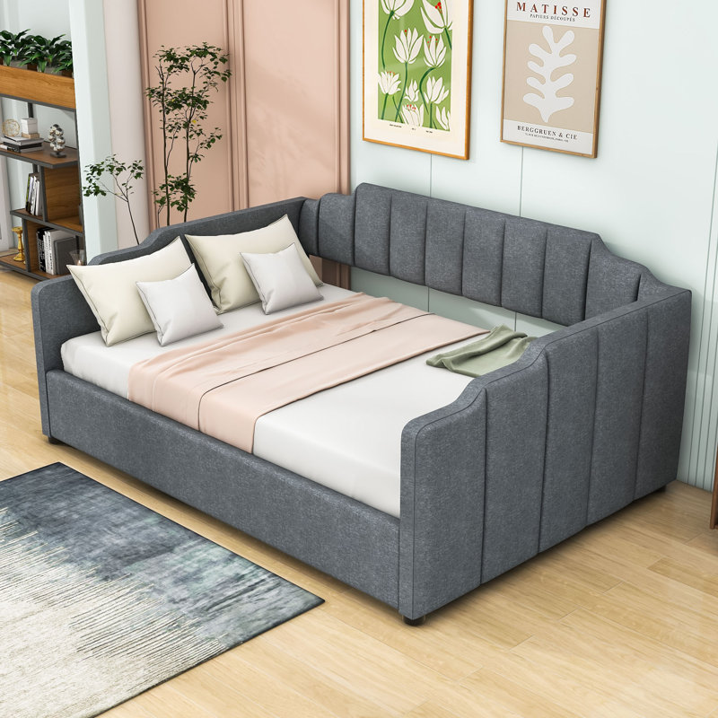 Wood Upholstered Daybed with Underneath Storage, Gray, Full