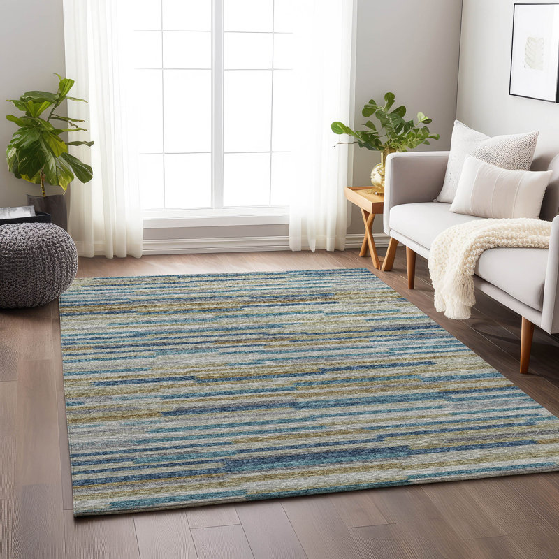 Premium Machine Washable Mayfield AMF114 Abstract Rug, Blue, 5' x 7'6"