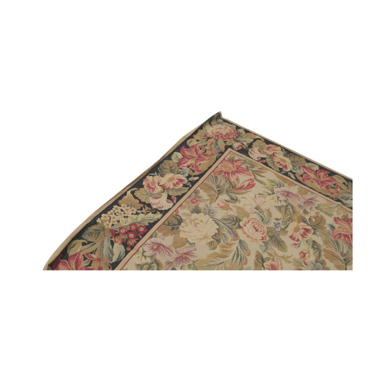 Tapis beige, rouge et vert noué à la main de haute qualité