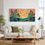 Tableau sur toile représentant un paysage désertique avec des agaves turquoise et un ciel orange tourbillonnant-37665341