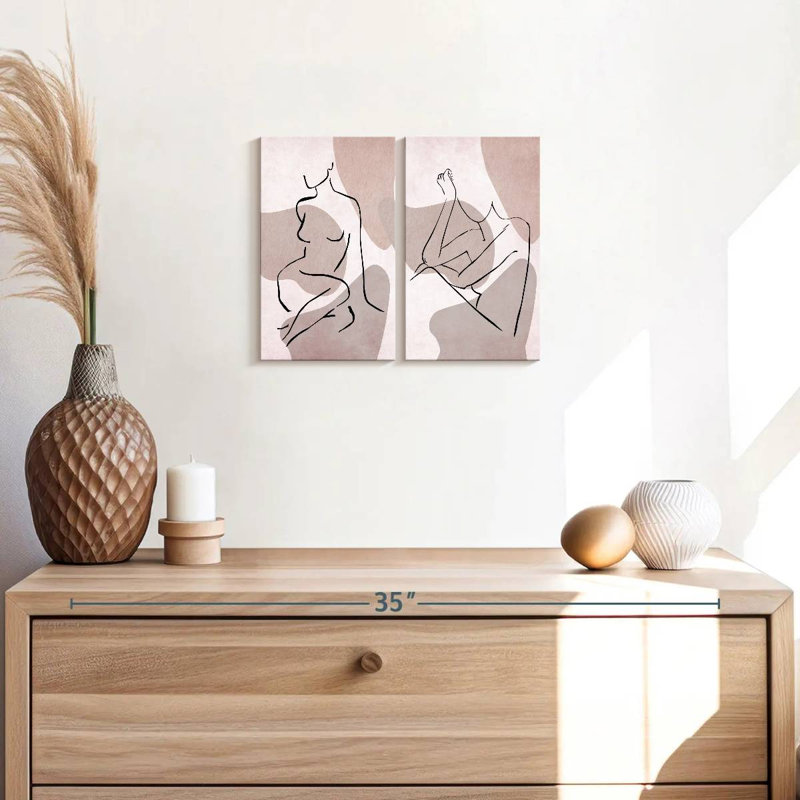 Portrait de femme, silhouette de femmes sur toile, ensemble de 2 pièces, H 12 po x l 17 po x P 1 po