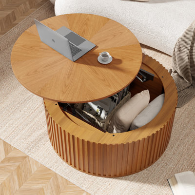 Ansel Lift Top Coffee Table With Storage, Round Solid Wood Coffee Table