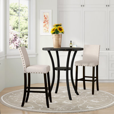 Carliana 2 - Person Bar Height Rubberwood Solid Wood Dining Set