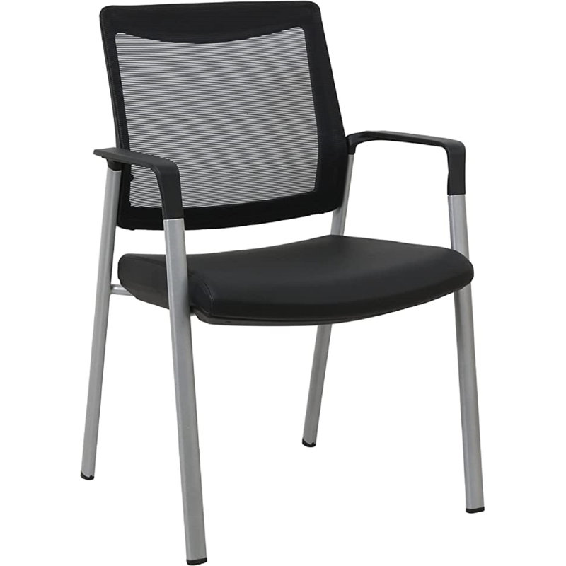 Chaise de réception empilable avec structure en métal, assise rembourrée en cuir