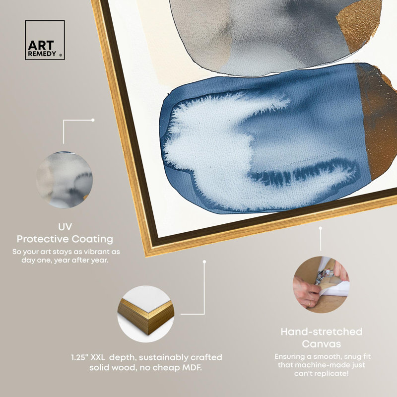 Blue and Gold Abstract Canvas Art with Gold Frame, 15" x 10"