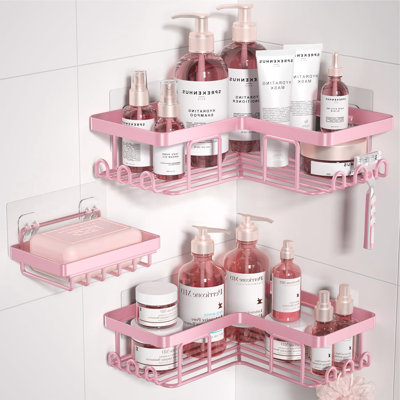 Serviteur de douche de coin avec porte-savon et 12 crochets, organisateur de salle de bain en acier inoxydable antirouille