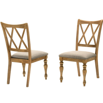 Antique Natural Oak Wood Dining Chair Set Of 2, Double X Back Kitchen Chair Set, Farmhouse Style Dining Room Furniture