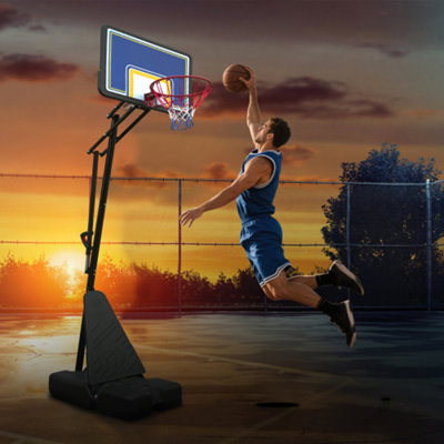 Panier de basketball portatif pour jeunes adultes et match professionnel, hauteur réglable de 8,04 pi à 10,01 pi, panneau de 39 pouces avec système de rebond, but de basketball intérieur / extérieur avec planche de rebond et roues