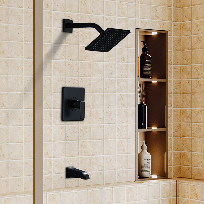 Robinet de baignoire et de douche carré à poignée simple à poignée simple 6 pouces avec valve brute Probe