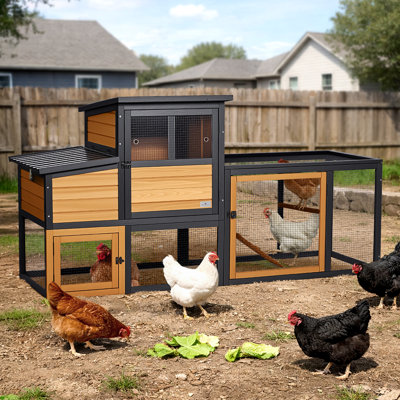 Wooden Chicken Coop for 2-4 Chickens, Backyard Coop with Run, 2 Nesting Boxes and 2 Roost Bars,PVC Windows, Easy-Clean 3-Door Access,Weather-Resistant PVC Roof, 6 Ground Stakes