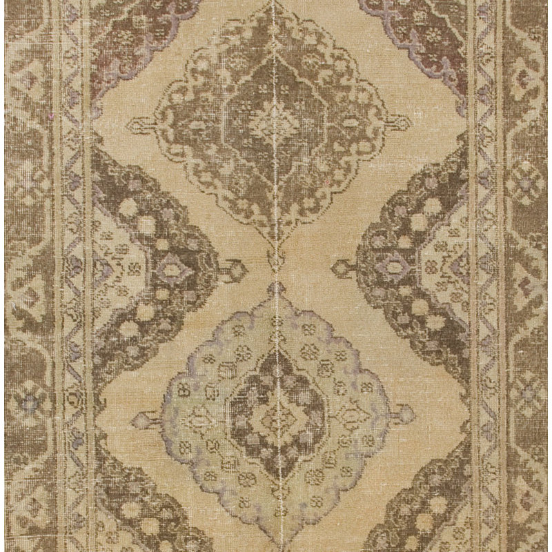 Chemin de table rétro Oushak Anatolian. Tapis fait à la main, revêtement de sol