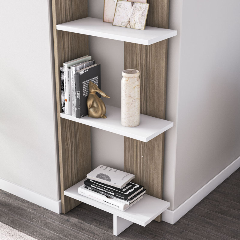 Deddrick Corner Bookcase, White/Cordoba, (5 Shelves) 67" H x 18" W x 9" D