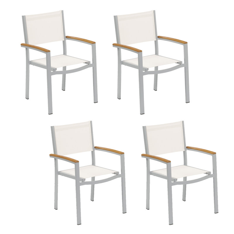 Travira Stacking Patio Arm Chair, Natural Sling, Flint, Tekwood Natural
