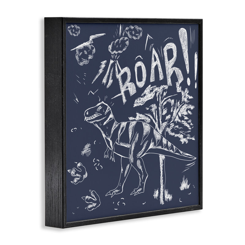 Giclée encadrée de dinosaure Sapery Roar, design par HUE et MI et Sangita, Giclée encadrée noir minuit, H 12 po x l 12 po