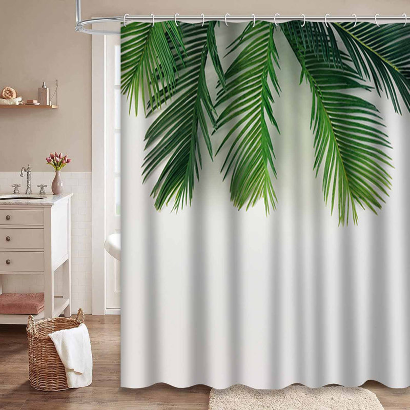 Rideau de douche à motif de feuilles de palmier tropical coloré exotique coloré avec 12 crochets, L 72 po x l 84 po