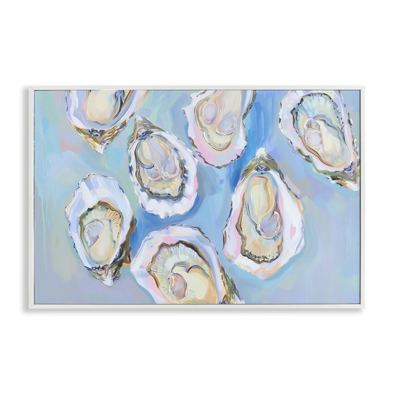 Art giclée pastel sur bleu par Arlington Prints, H 20 po x l 30 po, Estampe numérique encadrée blanc bord de mer