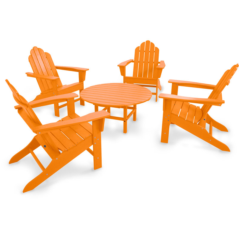POLYWOOD Long Island Adirondack 5-Piece Conversation Group, Tangerine