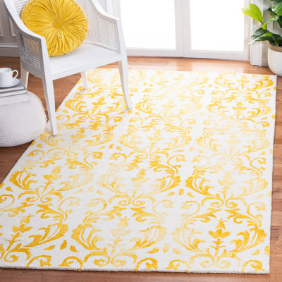 Berman Hand Tufted Wool/Cotton Floral Rug in Ivory/Gold