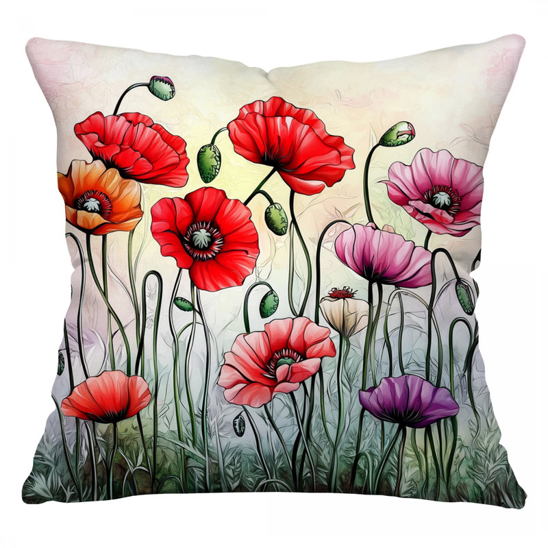 Coussin Poppy Flowers, Carré 26 po