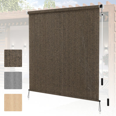  Outdoor Sunshade Roller Shades 6' W x 8' H, Cordless Roll Up Shade Blinds Privacy Screen with 90% UV Protection, Exterior Patio Shade Cloth for Porch Pergola Balcony Backyard Windows, Mocha