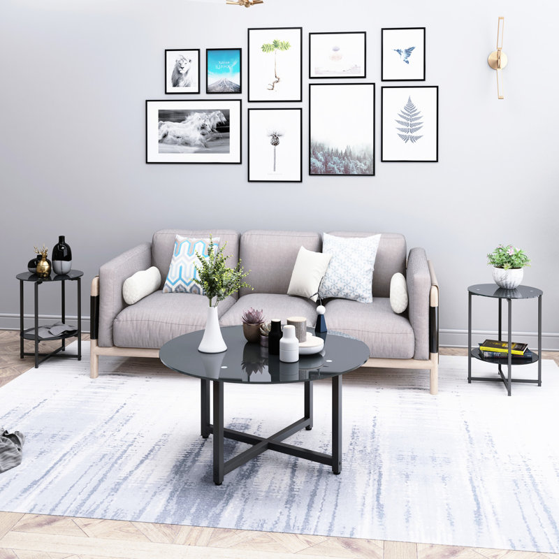 Table basse de 35,5 po, verre transparent, capacité de 220 lb, accessoire de salon moderne, meuble rond de 8 mm de diamètre trempé de 35,83 po, capacité