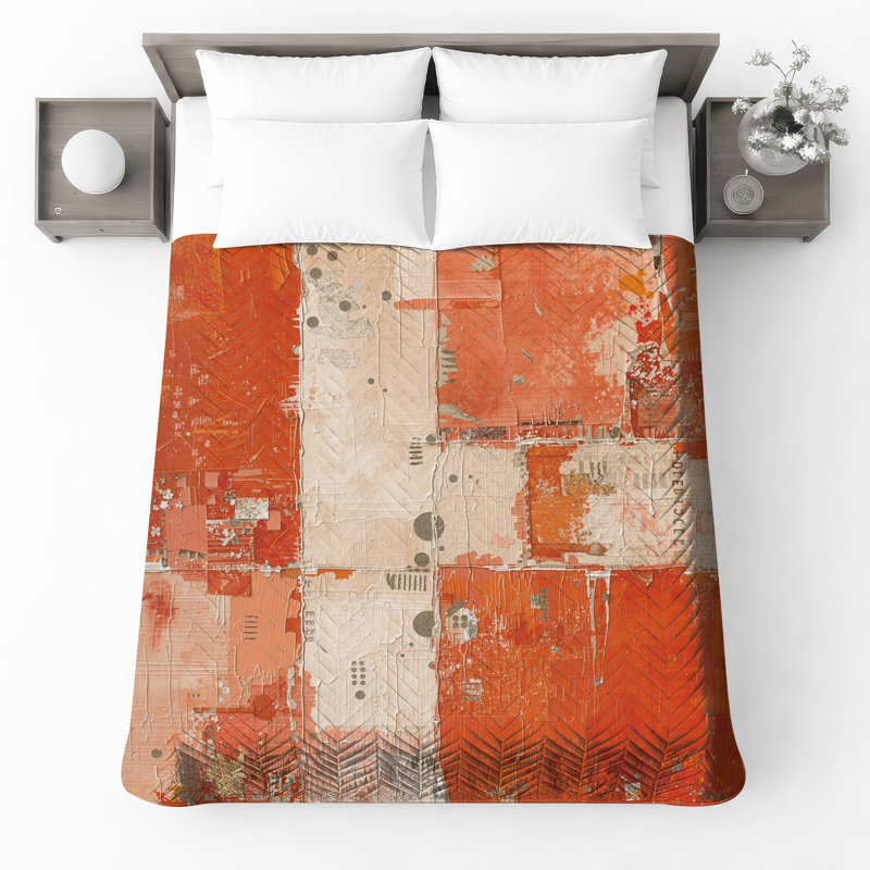 Couvre-lit matelassé abstrait orange et beige toutes tailles, Lit simple