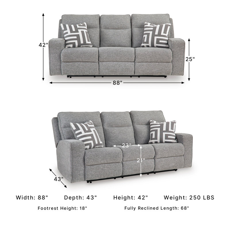 Kerle Upholstered 88'' Power Reclining Sofa