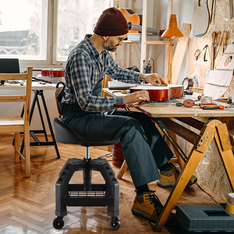 Tabouret de mécanicien avec boîte à outils 4 roues universelles Inbox, Noir