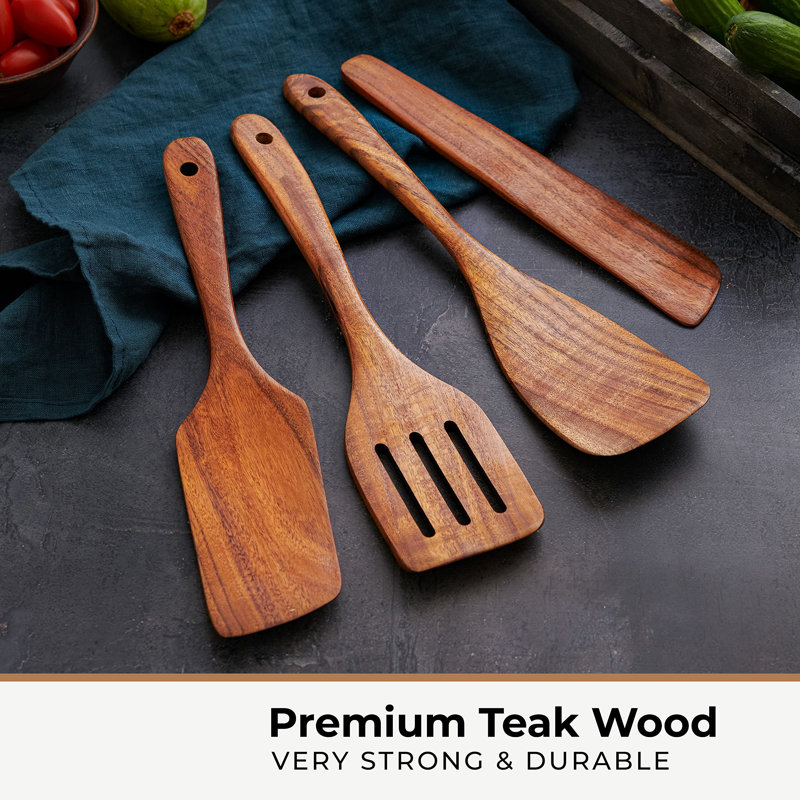 Natural Teak Wooden Cooking Utensils Set of 4