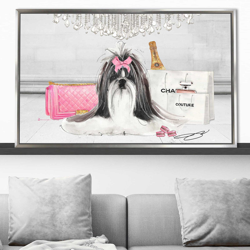 Fashionista Shih Tzu (Horizontal) par By Jodi - impression, H 39,5 po x l 63,5 po x P 2 po, Cadre flottant argent