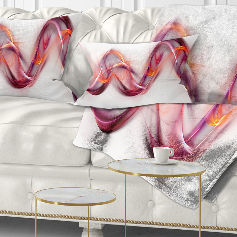 Tangled Waves - Coussin imprimé abstrait, Rectangulaire, Blanc / rose, 12 po x 20 po