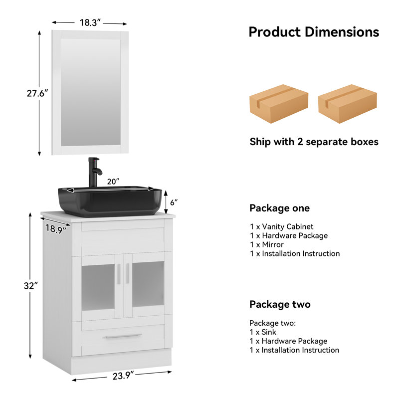 Meuble-lavabo simple 24 po Aizo, Forme rectangulaire