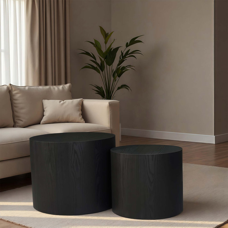 Ensemble de 2 tables basses gigognes, table basse ronde moderne avec pieds antidérapants, table d'appoint en bois pour salon, chambre à coucher, bureau, balcon, terrasse, petit espace, sans assemblage