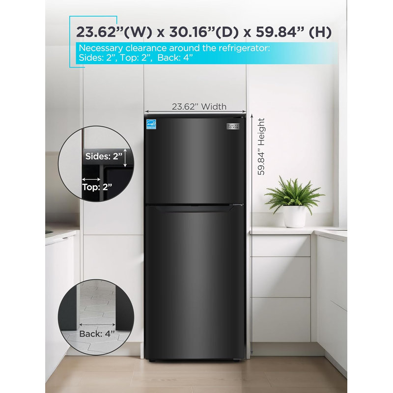 BLACK + DECKER 12.1 Cu. Ft. Top Mount Refrigerator with Freezer, 2 Door Refrigerator with Top Freezer and Adjustable Temperature Control, For Homes and Apartments, ENERGY STAR, BR1210HB, Black