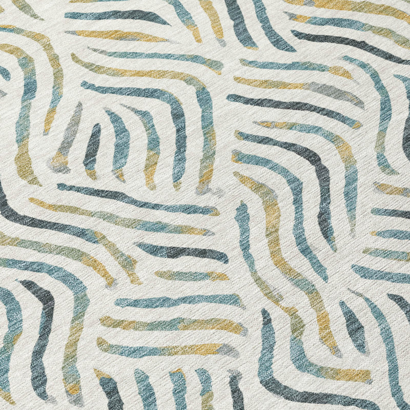 Machine Washable Indoor/Outdoor Chantille ACN2474 Abstract Rug, 3' x 5', Ivory