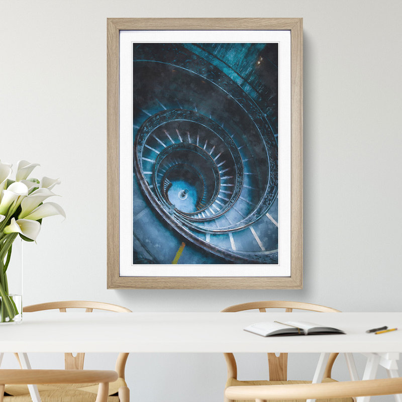 Spiral Staircase In Rome Painting - Framed Print, Oak Framed, 63cm H x 45cm W x 2cm D
