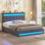 Ottoman Bed Frame with Charging Station & LED Lights, Upholstered Platform Bed frame with Under-bed Storage and Storage Headboard, No Box Spring Needed-1123241489-1123241518