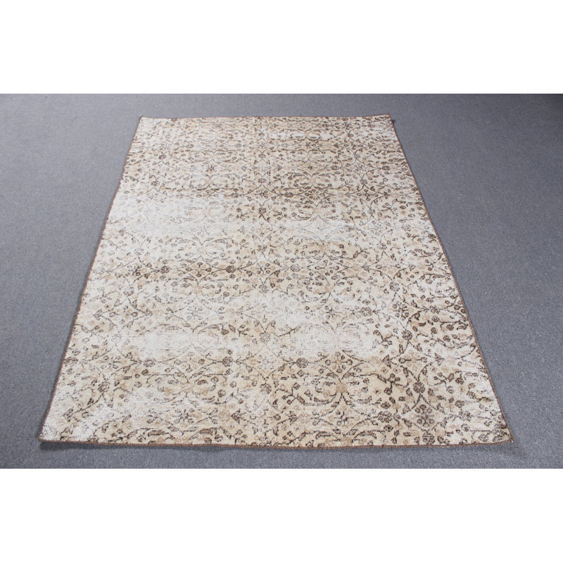 Tapis turc noué à la main de style antique pour salon avec un décor rétro en laine beige