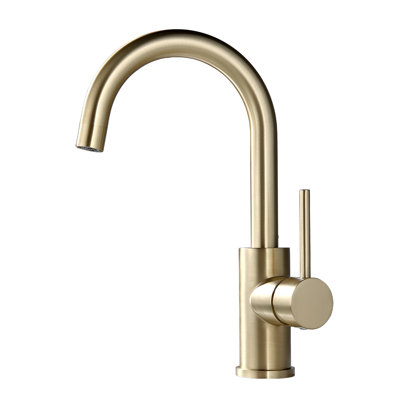 CALBASE Single Handle Single Hole Stainless Steel Kitchen Faucets for Sink Brushed Gold Hot and Cold Water valve 360° degree rotation with Aerator, Bar Faucets