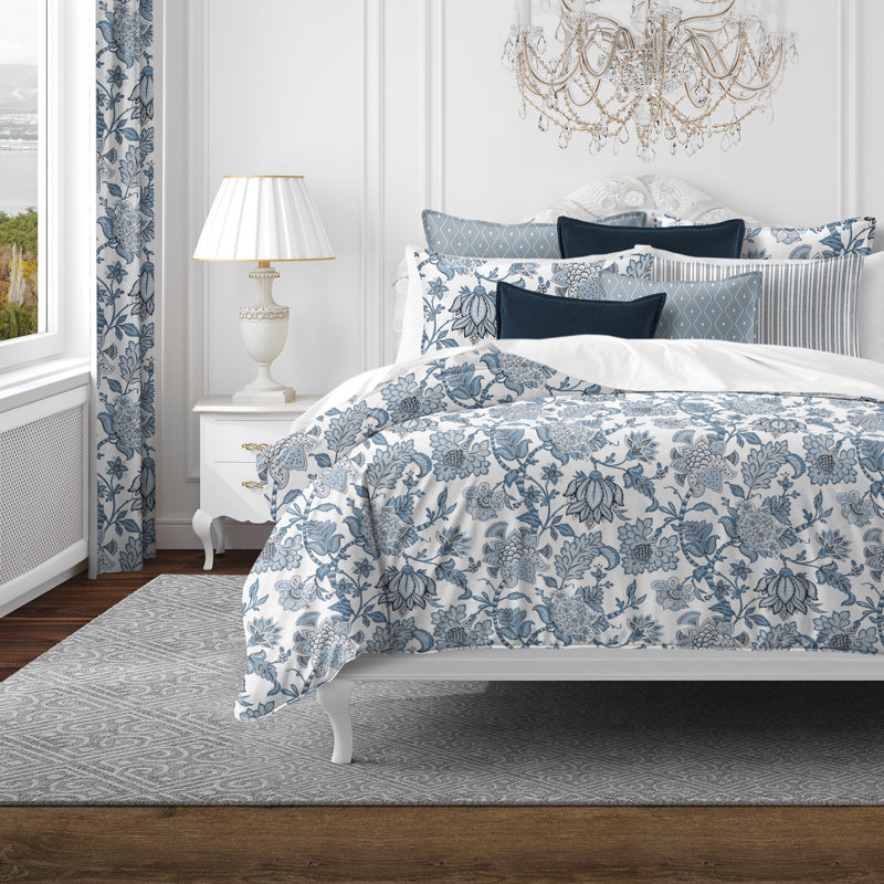 Bronte Cornflower Blue Cotton Duvet Cover Set, King Duvet Cover + 7 Additional Pieces