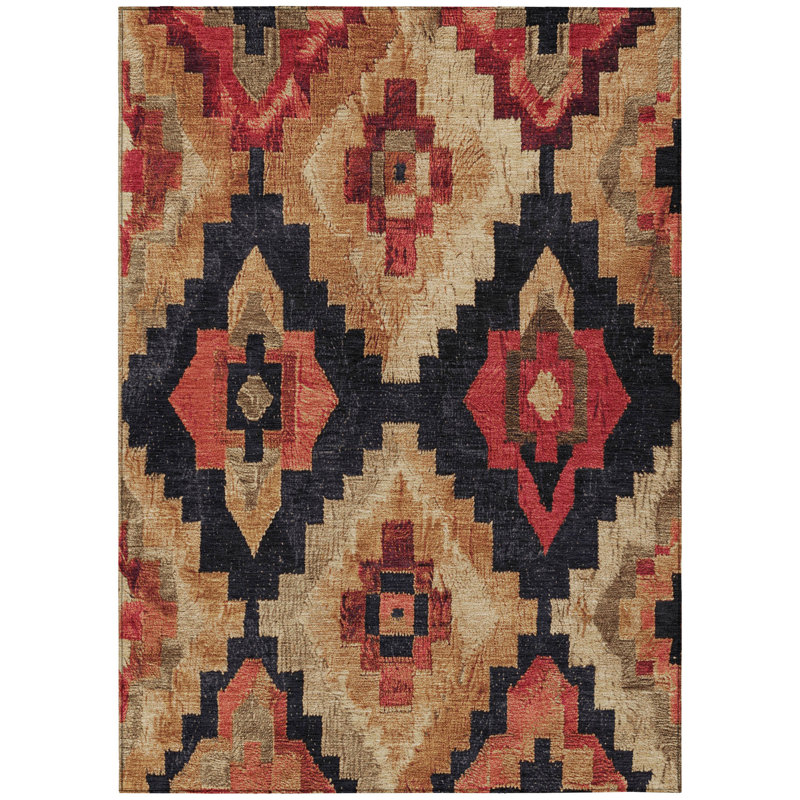 Tapis intérieur / extérieur lavable aztèque 5 pi x 8 pi rouille et gris anthracite