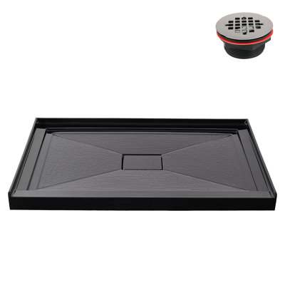 48 in. x 32 in. Alcove Acrylic Shower Base in Glossy Black With Center Drain, Drain Included