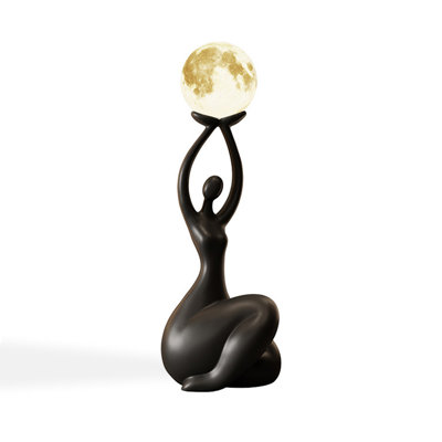 Resin Sculpture Lamp: Rechargeable Moon Light with Remote