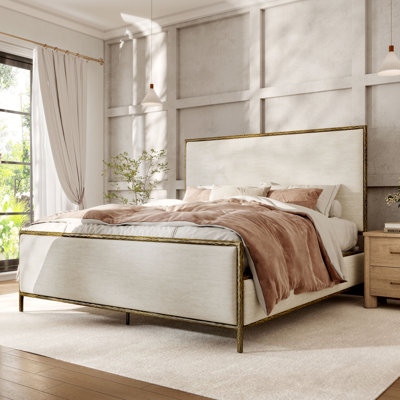 Lit à panneau tapissier en métal martelé beige Lalia