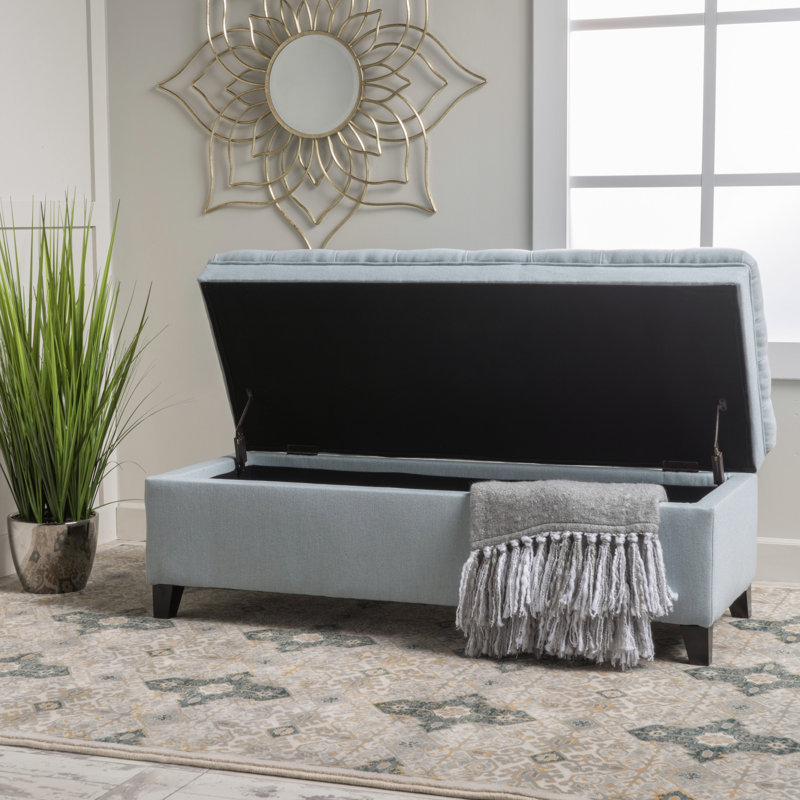 Banc de rangement rembourré en polyester Twania, Bleu clair