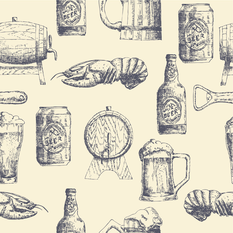 Sketch Beer Pattern - Wrapped Canvas Print, 91cm H x 91cm W