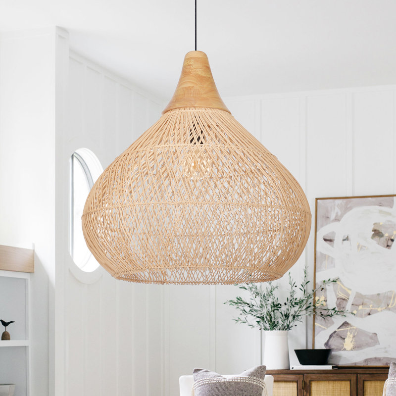 Luminaire suspendu tissé en rotin naturel pour salle à manger avec îlot de cuisine, H 23,63 po x l 23,62 po x P 23,62 po