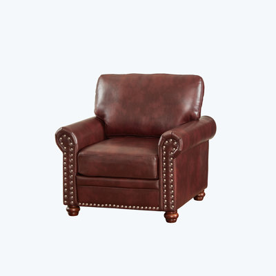 Chayse 35.83'' Wide Tufted Armchair Living Room Sofa Single Seat Chair with Wood Leg Burgundy Faux Leather -  Alcott HillÂ®, 6DDCFD1244164423A2E1C8A2D8F505CA