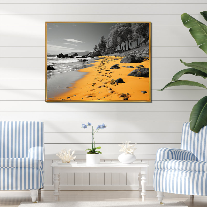 Plage de sable jaune - imprimé, H 30 po x l 40 po x P 1,5 po, Encadrement doré